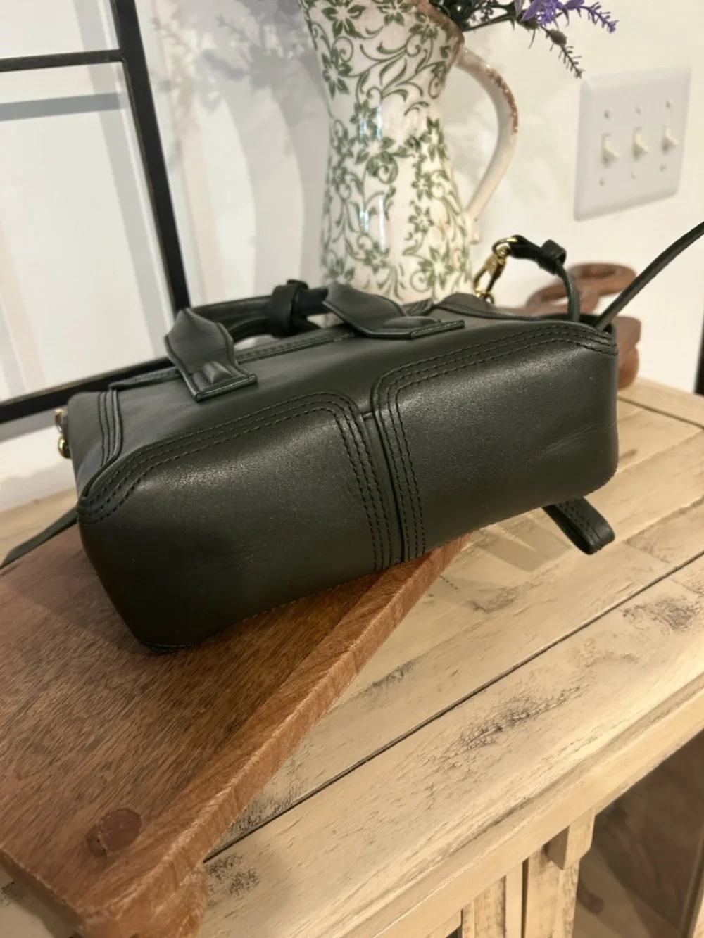 3.1 Phillip Lim Dark Green Leather Mini Satchel with Gold Hardware